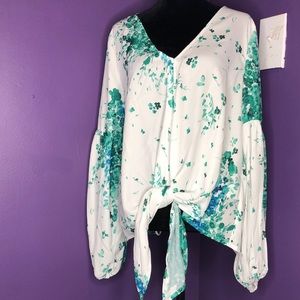 Floral V Neck Tie front Long sleeve casual blouse